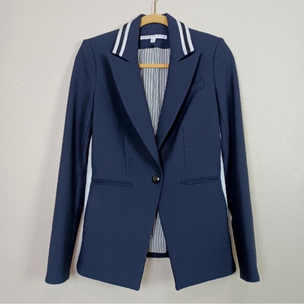 Rare Veronic Beard Dickey jacket - navy with stripes Sz 0